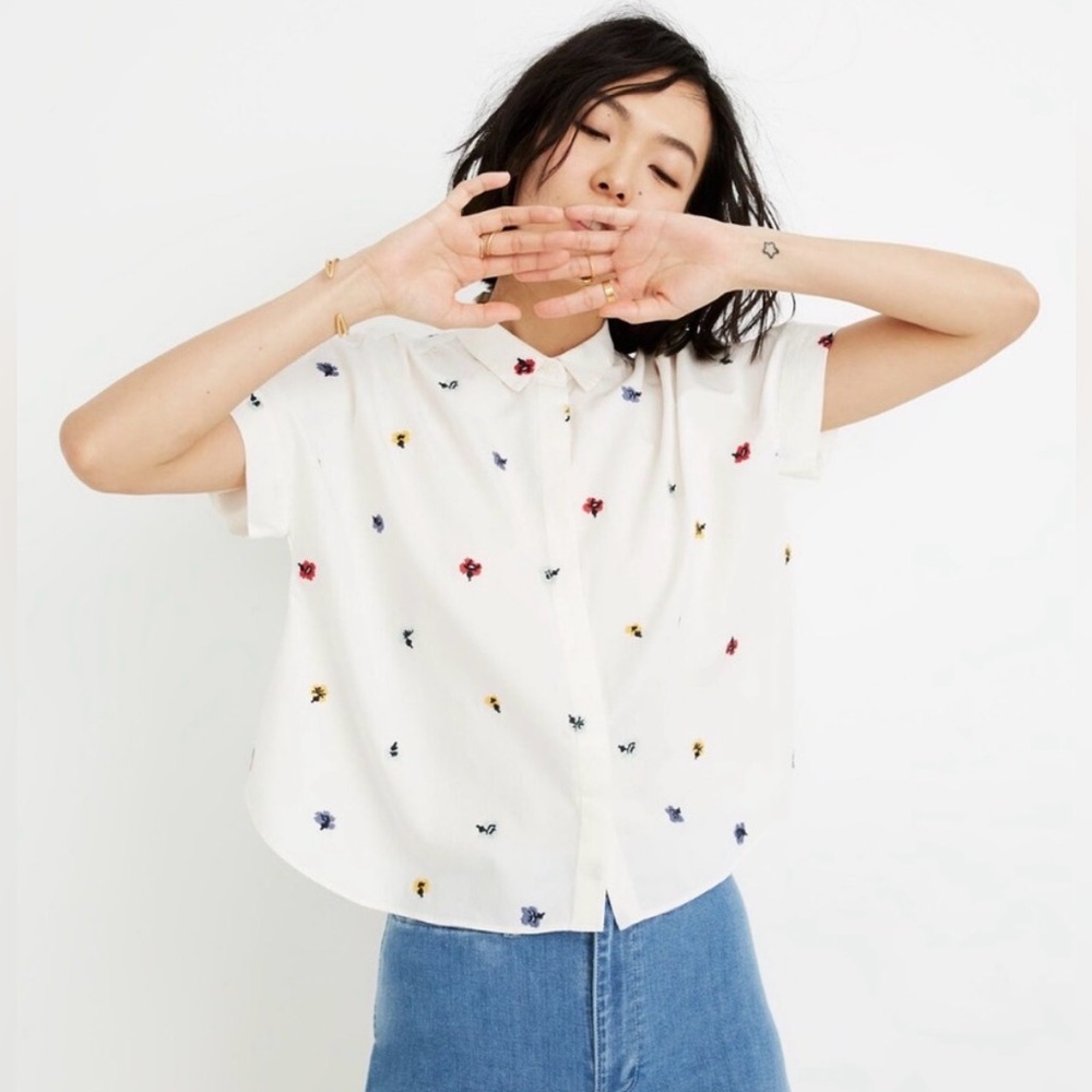 Madewell White Floral Embroidered Shirt
